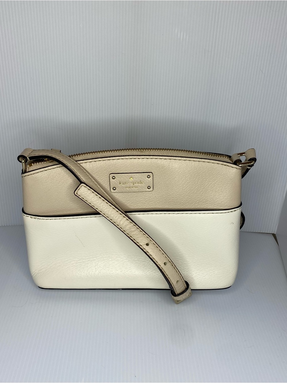 kate spade Two-Tone Cream and White Leather Crossbody Bag
